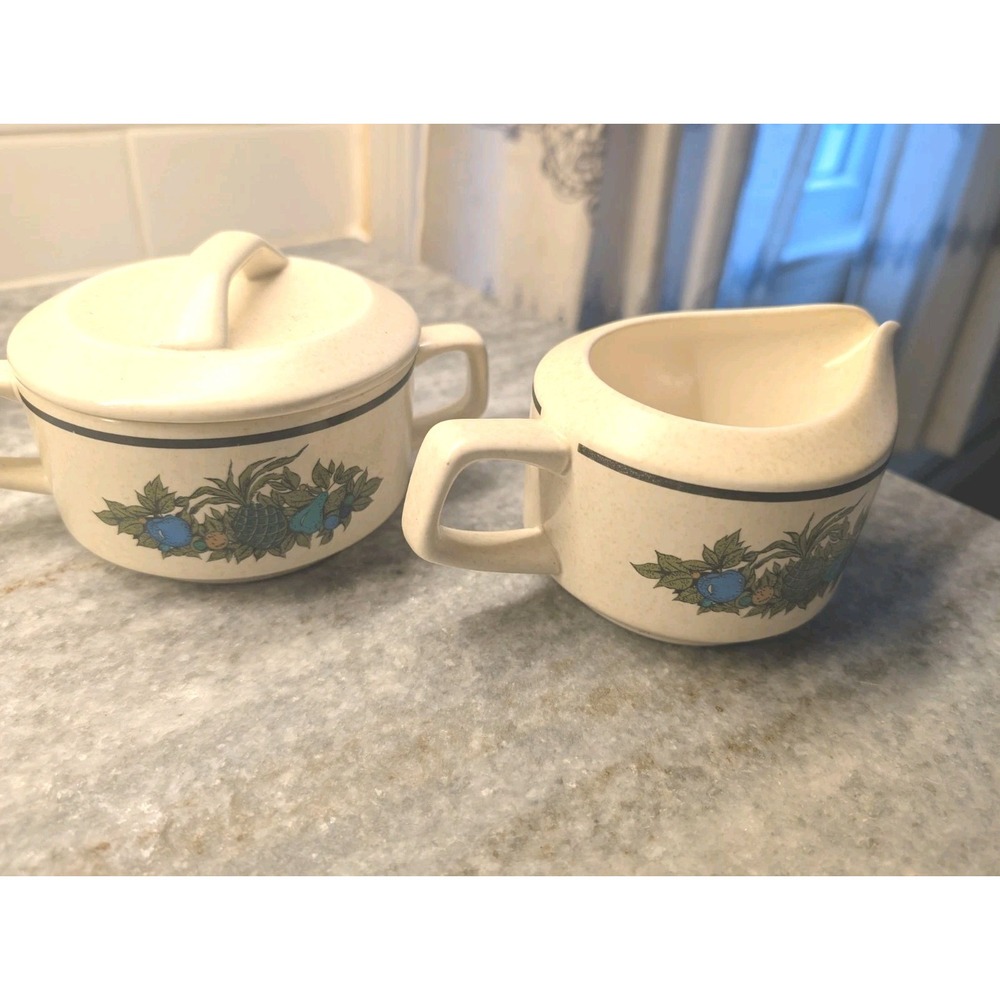 LENOX~TEMPERWARE FALL BOUNTY HEAVY COVERED SUGAR BOWL CREAMER SET VTG